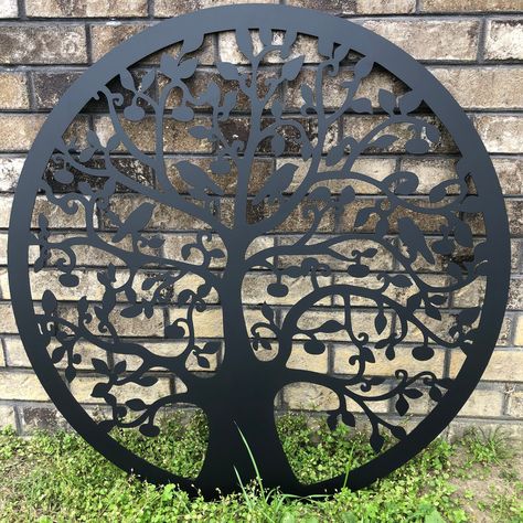 Modern Outdoor Wall Art, Tree Of Life With Birds, Modern Outdoor Decor, Silver Wall Art, Outdoor Metal Wall Art, Outdoor Home Decor, Large Metal Wall Art, Silver Walls, Outdoor Wall Art