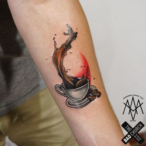 Latte Tattoo, Latte Art Tattoo, Spontaneous Tattoo, Latte Art Video, Coffee Cup Tattoo, Tattoo Cafe, Tea Tattoo, Teacup Tattoo, Tatuagem Masculina Pequena