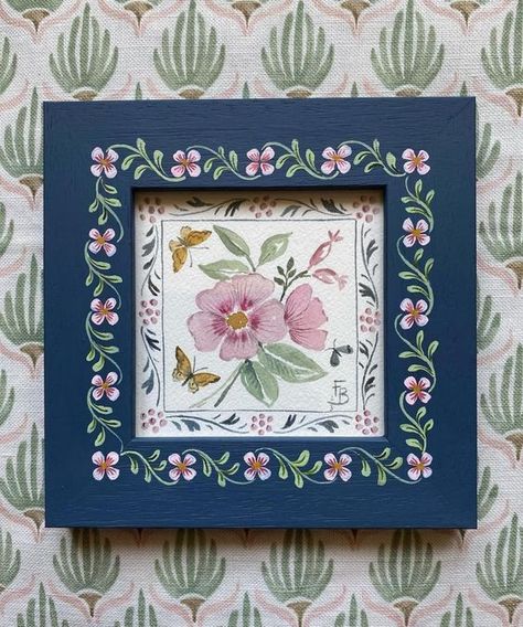 Painted Frames, Dog Rose, Painted Picture Frames, Hand Painted Frames, Folk Art Flowers, Diy Wall Art Decor, Painting Furniture Diy, Frame Painting, Folk Art Painting