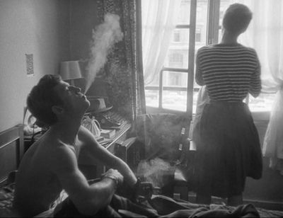 Confined, intimate, and I love how the clothing is sheer which gives a romantic silhouette with the lighting from the window. Jean Seberg, French New Wave, Jean Luc Godard, Film Images, Movie Shots, French Films, Girl Movies, Love Film, Film Inspiration