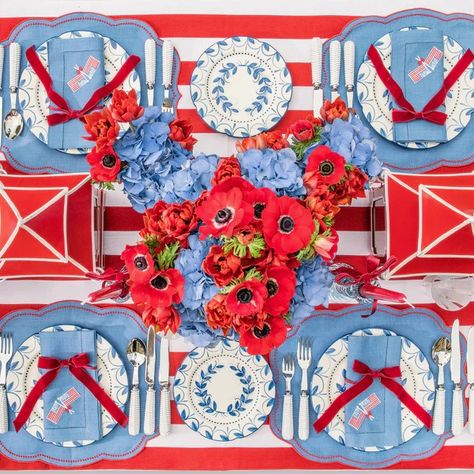 Red, White & Blue, the 4th July is coming 🇺🇸 ⁠Even though you kicked us Brits out years ago, we'll always love ya'll ❤️ Leopard Placemats, Toile Tablecloth, Elegant Wreaths, Mrs Alice, Blue Placemats, Blue Garland, Starter Plates, Pagoda Lanterns, Festive Tablescape