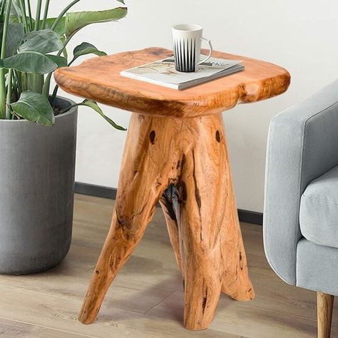 his wooden mushroom accent table is a great way to insert a natural element into any room. It could be the perfect side table for a living room sofa, a bedside area for lamps, or even a foot stool in an outdoor seating area. The versatility of this wood table is what makes it the most charming mushroomcore decoration. Side Table Unique, Tree Stump Side Table, Stump Table, Wood Stumps, Small Accent Tables, Unique Side Table, Support Pour Plante, Into The Wood, Small Woodworking Projects