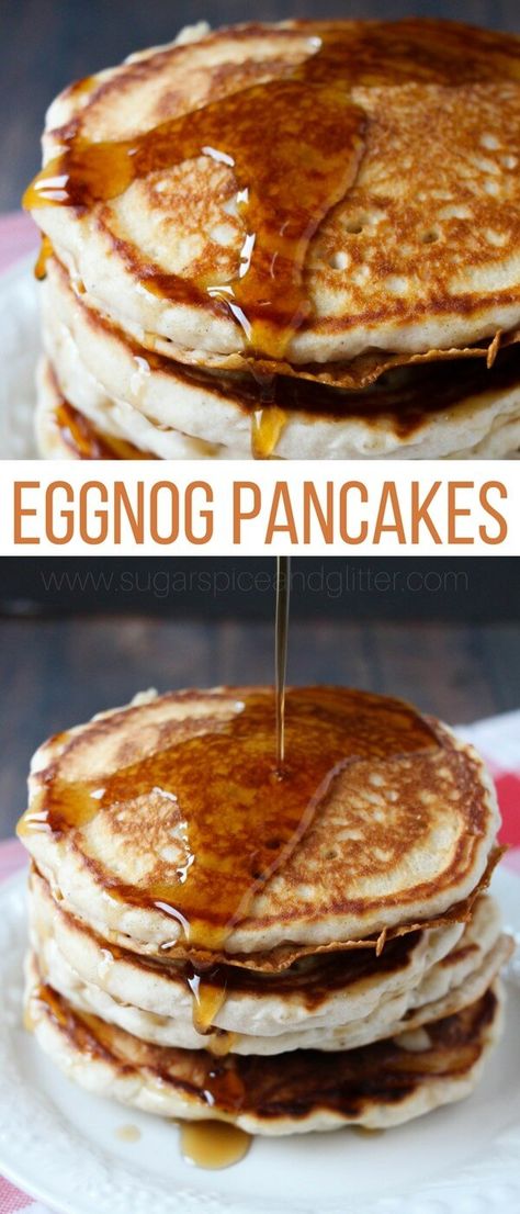 The perfect quick & easy winter breakfast, these eggnog pancakes come together in less than 10 minutes and are worth every last drop of maple syrup Eggnog Pancakes Easy, Eggnog Pancakes Recipe, Eggnog Pancakes, Classic Eggnog, Eggnog Latte, Easy Eggnog, Winter Breakfast, Best Pancake Recipe, Pancake Recipes