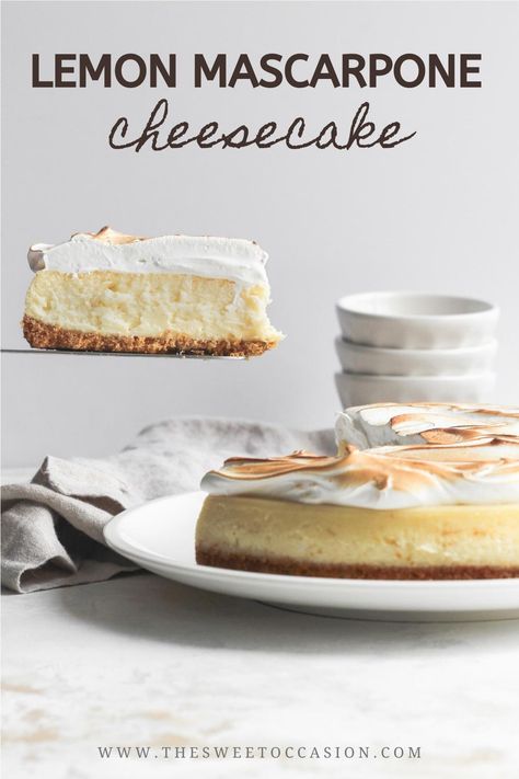 Lemon Mascarpone Cheesecake, Mascarpone Recipes Dessert Simple, Marscapone Cheesecake Recipes, Lemon Marscapone Cake, Marscapone Recipes, Lemon Marscapone, Mascarpone Cheesecake, Lemon Mascarpone, Toasted Meringue