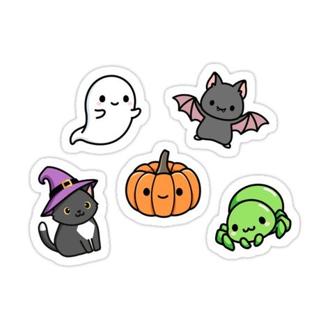 Decorate laptops, Hydro Flasks, cars and more with removable kiss-cut, vinyl decal stickers. Glossy, matte, and transparent options in various sizes. Super durable and water-resistant. Happy Halloween! Trick or treat yourself to some spooky friends: ghost, bat, pumpkin, black cat and spider Sticker Pack Ideas, Calabazas Dibujo, Halloween Imagenes, Friends Ghost, Cute Halloween Drawings, Trick Or Treat Yourself, Imprimibles Halloween, Creepy Pumpkin, Bat Pumpkin