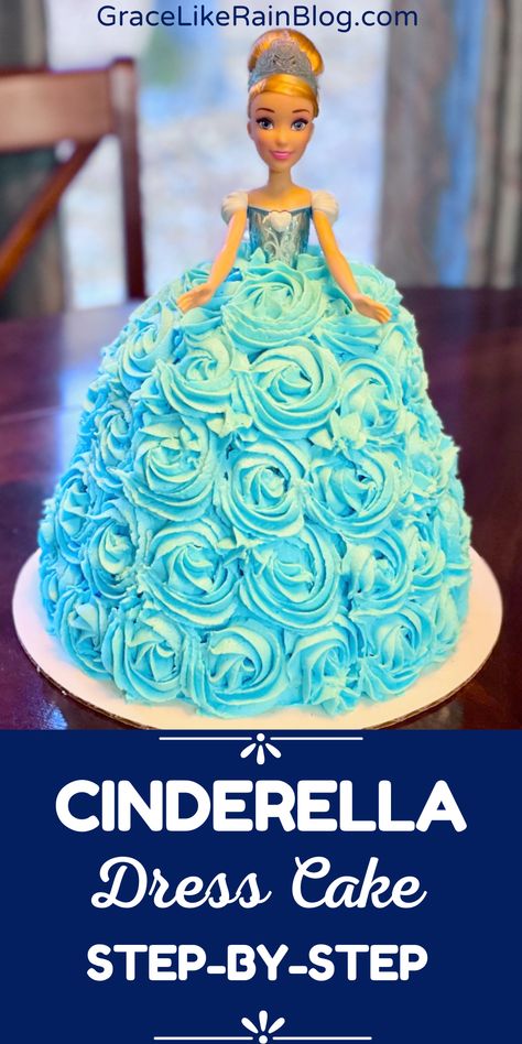 Princess Cinderella Cake Ideas, Cinderella Cake Ideas, Barbie Cake Design, Doll Dress Cake, Cinderella Princess Cake, Cinderella Doll Cake, Princess Dress Cake, Birthday Cake Simple, Royal Fiveness