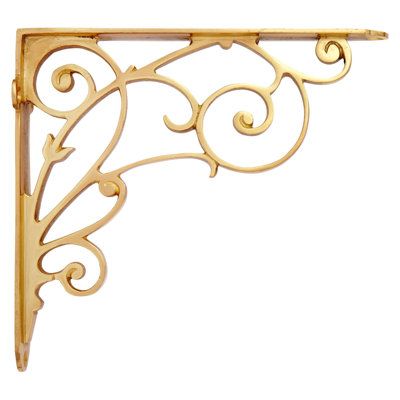 This shelf bracket features delicate winding scrollwork that works well with any decor. Finish: Polished Brass, Size: 7.63" H x 7.13" W x 1" D Signature Hardware Winding Scrollwork Brass Shelf Bracket - Shelving Accessories in Polished Brass | Size 7.63 H x 7.13 W x 1.0 D in | Perigold Bracket Shelving, Brass Shelf Brackets, Cast Iron Shelf, Brass Shelf, D Signature, Cast Iron Shelf Brackets, Brass Shelves, Purple Princess, Iron Shelf Brackets