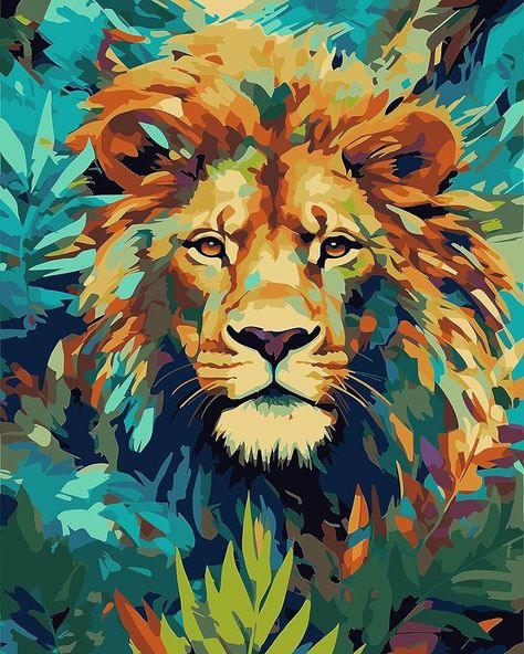 Amazon.com: FILASLFT Lion Paint by Numbers, Paint by Number Animal for Adults Canvas Beginner, Paint with Acrylic Paint for Home Wall Decor 16 x 20 Inch Lion Painting Acrylic, Colorful Lion Painting, Pastels Artwork, Lions Art, Paint By Number For Adults, Lion Party, Abstract Lion, Lion Artwork, Lion Painting