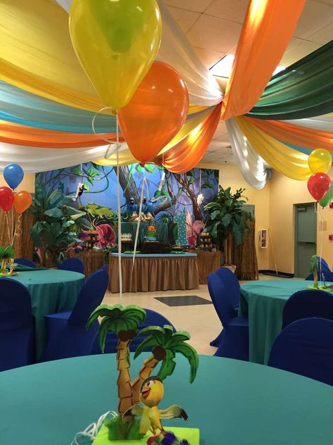 Kj's First Birthday  | CatchMyParty.com Rio First Birthday Party, Rio Movie Birthday Party Ideas, Rio Birthday Party, Rio Themed Birthday Party, Rio Birthday Party Ideas, Rio Birthday Parties, Movie Party Decorations, Rio Party, 1 Birthday