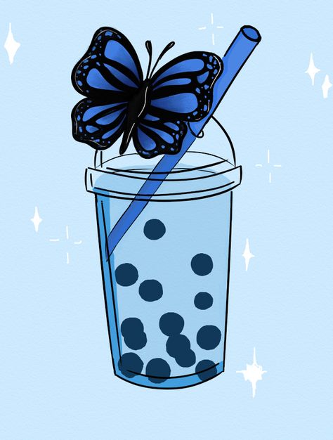 Boba Picture, Poster Boba, Blue Boba Tea, Blue Bubble Tea, Boba Drawing, Blue Boba, Boba Time, Blue Stickers, Paper Squishy