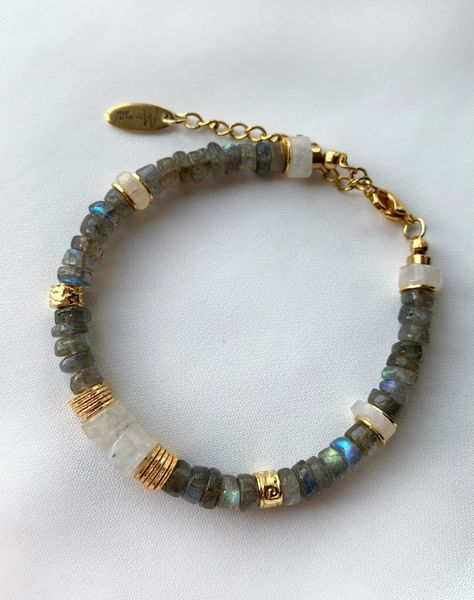 XENA / Labradorite and Moonstone Bracelet Boho Chic Gift Jewelry Surf Heishi Fine Stones Lithotherapy - Etsy UK Surf Necklace, Winter Jewelry, Labradorite Bracelet, Beads Bracelet Design, Labradorite Jewelry, Moonstone Bracelet, Chic Gifts, Bracelet Boho, Gift Jewelry