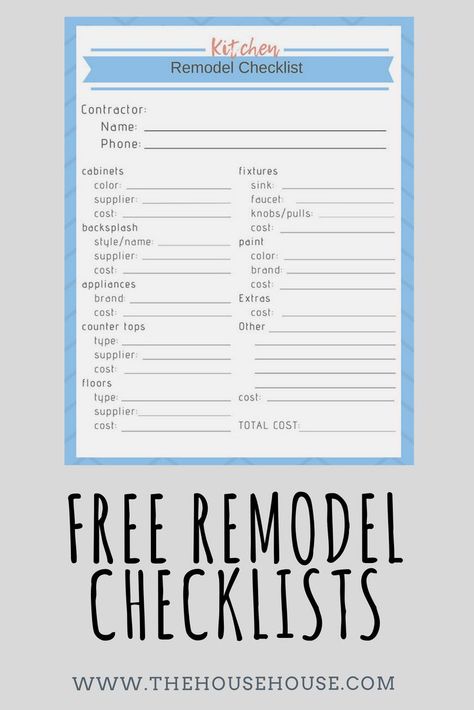 Are you getting ready to remodel a kitchen or bathroom and need to stay organized?  Download these handy Budget and Checklists to stay on track. Remodel Checklist, Kitchen Remodel Checklist, Budget Kitchen Remodel, Budget Planer, Stay On Track, Diy Projects On A Budget, Kitchen On A Budget, Diy Home Improvement, Stay Organized