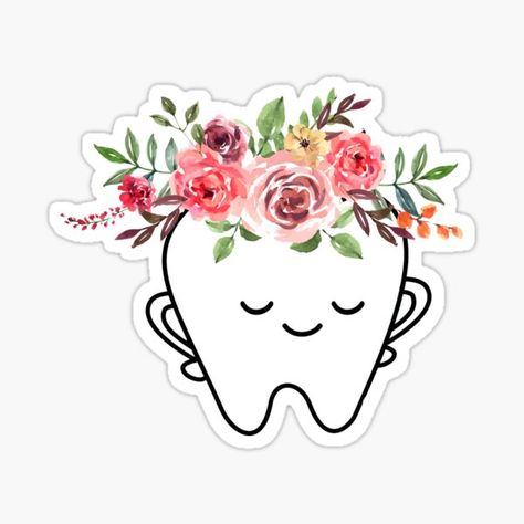 Dental Hygienist Tooth with Flowers • Millions of unique designs by independent artists. Find your thing. Dental Stickers Printable, Dental Stickers Design, Tooth With Flowers, Dentistry Stickers, Dental Stickers, Dentist Cartoon, Tooth Sticker, Dentist Art, Dental Photos