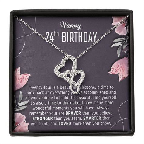 "24th Birthday Gift For Her - 24th Birthday Gifts For Her - 24th Birthday Gift For Women - 24th Birthday Gift Ideas MESSAGE CARD: Happy 24th Birthday Twenty-four is a beautiful milestone, a time to look back at everything you've accomplished and all you've done to build this beautiful life yourself. It's also a time to think about how many more wonderful moments you will have. Always remember your are BRAVER than you believe, STRONGER than you seem, SMARTER than you think, and LOVED more than yo 22 Birthday Gifts, 29th Birthday Gifts, 19th Birthday Gifts, Happy 24th Birthday, Happy 19th Birthday, Sweet Sixteen Gifts, Happy 25th Birthday, 17th Birthday Gifts, Happy 20th Birthday