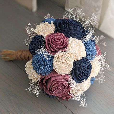 Navy Steel Blue Mauve and Ivory Sola Wood Flower Bouquet | Etsy Steel Blue Weddings, Ivory Bouquet, Shell Wedding, Wood Flower Bouquet, Mauve Wedding, Bouquet Toss, Navy Blue Wedding, Small Bouquet, Wood Flowers