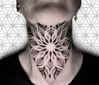 Geometrical Neck Tattoo, Mandala Neck Tattoo Men, Mandala Throat Tattoo, Geometric Neck Tattoo, Geometric Throat Tattoo, Geometric Tattoo Neck, Geometric Tattoo Hand, Tato Mandala, Full Neck Tattoos