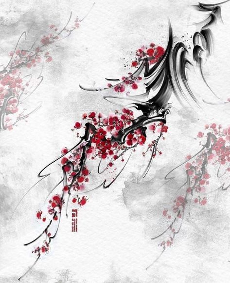 Cherry Blossom Tattoo Men, Mens Body Tattoos, Ink Tattoo Design, Watercolor Tattoo Ideas, Red Tattoo Ideas, Red Ink Tattoo, Koi Tattoo Design, Sakura Tattoo, Japanese Flower Tattoo