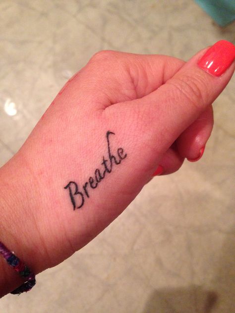 breathe tattoo on hand Just Breathe Hand Tattoo, Breathe Hand Tattoo, Breathe Tattoos For Women, Just Breathe Tattoos, Just Breathe Tattoos For Women, Tattoos For Women Hand, Thumb Tattoo, Breathe Tattoos, Just Breathe Tattoo