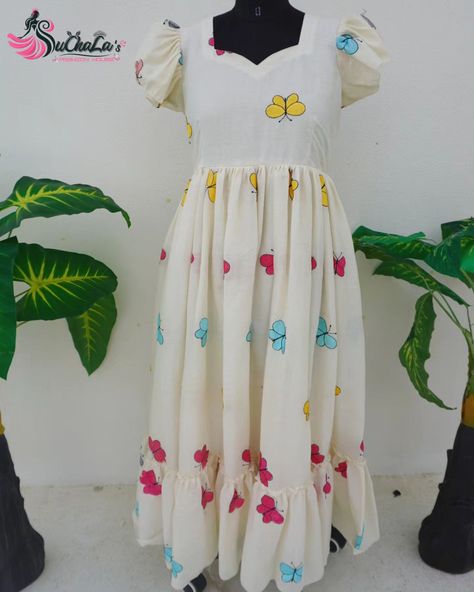 038-🦋Trending Multi-Color Butterfly Kora Cotton Frock. 🪡Can be customized as per your requirements �📏Avaliable in all sizes NOTE : Color may vary slightly due to photography📷 or phone settings📱 DM us for further details📩 ❌️No Exchange or Return #koracotton#butterflykoracottonembroideryfrocks #butterflyprint#butterfly🦋 #designerfrock #womenswear #onlineshopping #womenstyle #fashionstyle #clothing #shopping #womensclothing#boutique #shoponline #onlinestore #smallbusiness #viewsforviews #in... Cotton Frock, White Frock, Short Frocks, Cotton Frocks, Color Butterfly, Clothing Shopping, Butterfly Design, Butterfly Print, Multi Color