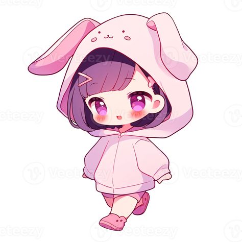 Cute Chibi Girl Wearing A Bunny Hoodie AI Generative Bunny Hoodie Drawing, Chibi Wearing Hoodie, Chibi People, Cute Bunny Stickers, Chibi Bunny, Bunny Onesie, Inktober 2024, Chibi Sketch, Bunny Hoodie