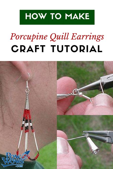 How to Make Porcupine Quill Earrings - Craft Tutorial - PowWows.com - Native American Pow Wows Native American Jewelry Diy, Porcupine Quill Jewelry, Porcupine Quill Earrings, Quill Earrings, Native American Beadwork Patterns, Porcupine Quills, Beaded Earrings Native, Quilled Creations, Beaded Earrings Tutorials