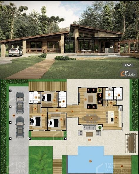 Dröm Hus Planer, Black Barndominium, Rustic Barndominium, Modern Bungalow House, House Floor Design, Casas The Sims 4, House Plan Gallery, Sims House Plans, House Construction Plan