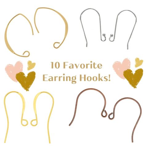 We use earring hooks all the time! They are one of the main staples to jewelry making. What's nice about earring hooks, is that you have so many different choices and can really make the earring hook disappear into the design or become the focal of the design. With almost 300 in-stock earring hook styles to choose from, there is really the right hook for every project. Below are our personal 10 favorite earring hooks!       Earring Findings, Long Earring Hooks 25mm, Gold Plated      Earring Findings, Fancy Stones, Crafty Jewelry, Beadable Products, Long Earring, Earring Hook, Beading Cord, Clay Earring, Beading Patterns Free, Mixed Media Jewelry