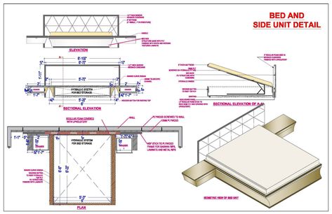 Double Bed with Headboard and Side Table DWG Detail Side Table Dimensions Bedroom, Bed Side Table Dimensions, Double Bed With Side Table, Bed Detail Design, Bed Section Detail Drawing, Architect Notes, Decent Bed Design, Bed Construction, Autocad Design