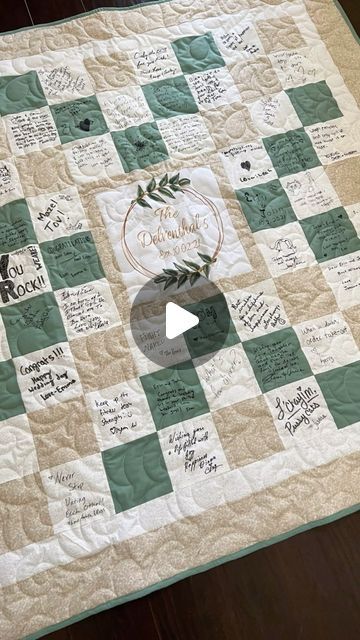 Sweet on Stitches Memory Quilt Maker Sherie Mckenna on Instagram: "Turning well wishes into timeless treasures! 💌✨ We recently created a guest book quilt filled with heartfelt messages from loved ones. What better way to capture the essence of a special occasion than with a quilt adorned with the love and blessings of friends and family? 💖 #GuestBookQuilt #MemoriesInStitches #HandcraftedWithLove #sweetonstitches #memoryquilt #memoryquiltmaker https://sweetonstitchesetsy.etsy.com/listing/722237677" Quilt Square Guest Book, Quilt Quest Book, Guest Book Quilt Wedding, Wedding Signature Quilt, Quilt Guest Book Wedding, Quilt Wedding Guest Book, Wedding Quilt Guest Book, Quilt Guest Book, Wedding Guest Quilt