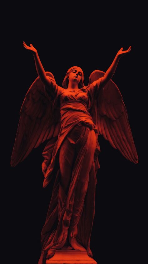 Image Typography Design, Dark Statue Aesthetic, Aesthetic Statue Wallpaper, Angel Wallpaper Pc, Dark Images Aesthetic, Angelic Wallpaper, Statue Background, Dark Ethereal, Red Angel