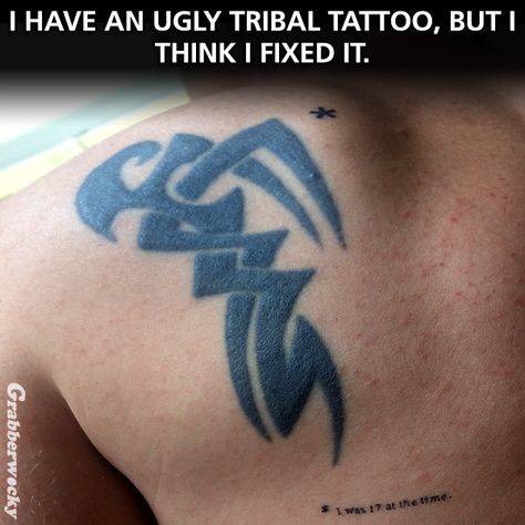 I fixed my ugly tribal tattoo. Tattoo Fixes, Tattoo Mistakes, Scar Cover Up, Clever Tattoos, Tattoo Fails, Octopus Tattoo, Just Ink, Bad Tattoos, Tattoo Cover-up