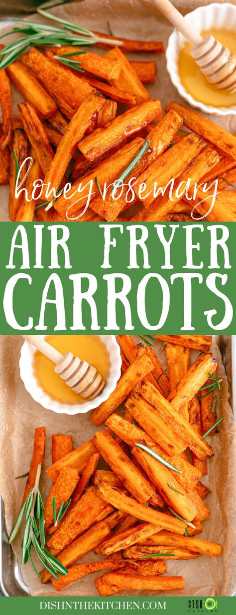 Air Fryer Carrots with sweet caramelized honey and rosemary are roast to perfection in less time than it takes for a conventional oven. This root vegetable is sure to become your new favourite side dish for family dinners, dinner parties, and special holidays. Air Fryer Carrots, Roasted Baby Carrots, Carrot Fries, Healthy Side Dish, Cooked Carrots, Glazed Carrots, Thanksgiving Side, Carrot Recipes, Healthy Side