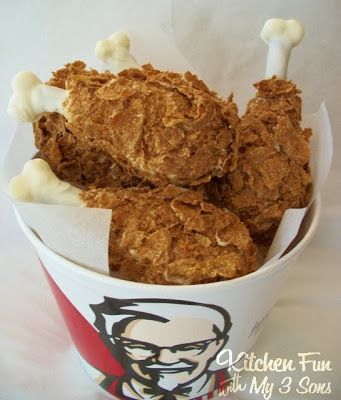 KFC Fried Chicken Bucket and Sides…APRIL FOOLS! Drumstick Cake, Fried Chicken Cake, Fried Chicken Bucket, April Fools Food, Kfc Fried Chicken, Chicken Bucket, Chicken Cake, Kfc Chicken, Kentucky Fried