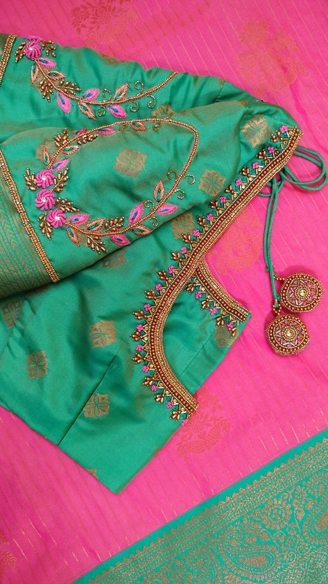 Lifestyle boutique Simple Ariya Work Blouse Design, 1000 To 1500 Range Aari Work Blouses, Aariwork Blouse Designs, Magam Works, Latest Blouse Neck Designs, Clay Ganesha, Pink Blouse Designs, Lifestyle Boutique, Work Blouse Designs