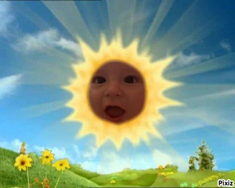 Teletubby Sun Teletubbies Sun, Sun Template, Smiley Baby, Aesthetic Memes, Paw Patrol Pups, Free Photo Frames, Amanda Holden, Baby Eating, Divine Light