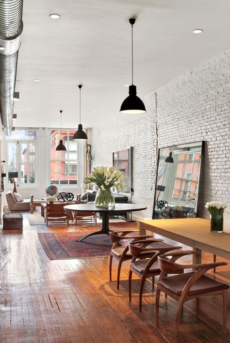 New Yorker Loft, Soho Apartment, Soho Loft, New York Loft, Loft Interiors, Loft Living, Brick Walls, White Brick, Design Del Prodotto