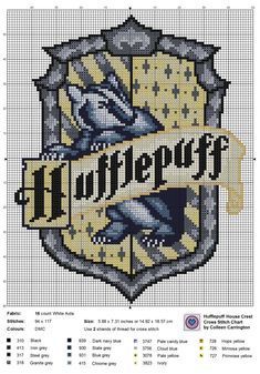 Harry Potter Cross Stitch Pattern, Cross Stitch Harry Potter, Harry Potter Houses Crests, Modele Pixel Art, Hufflepuff House, Graph Patterns, Theme Harry Potter, Hogwarts Crest, Pola Kristik