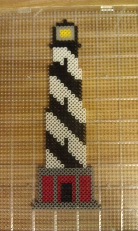 Lighthouse Crafts, Hatteras Lighthouse, Cape Hatteras Lighthouse, Perler Bead Templates, Cape Hatteras, Hama Beads Patterns, Iron Beads, Melting Beads, Perler Bead Art