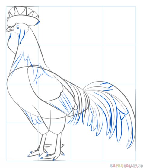 Rooster Drawing Step By Step, How To Draw A Rooster, Rooster Drawing Simple, How To Draw A Chicken, Farm Animal Paintings, Animal Line Drawings, Chicken Drawing, Rooster Painting, Chicken Painting