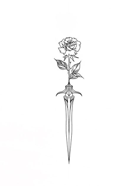 Rose dagger tattoo stencil Rosekiller Tattoo, Spine Dagger Tattoo, Dagger Spine Tattoos For Women, Spine Tattoos For Women Stencil, Patchwork Tattoo Stencil, Fantasy Dagger Tattoo, Tattoo Ideas Forearm Women, Dagger Tattoo Stencil, Dagger Back Tattoo