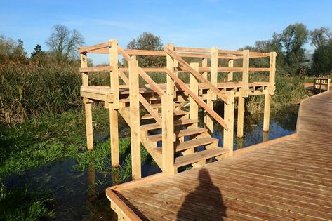 Raised viewing platform at morden hall park by the wild deck company Raised Platform, Wooden Platform Outdoor, Elevated Platform Deck, Viewing Platform, Viewing Platform Landscape, Elevated Deck Ideas, Deck Platform Ground Level, Moveable Deck Platform, Freestanding Deck