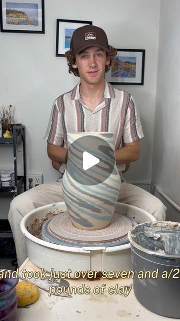 Riley O’Neil on Instagram: "How I made one of a my favorite vases! 👇👇 This vase was so fun to make! The idea of this one came from a comment someone put on one of my videos. I wish I remembered who said it but sadly I don’t but the idea still stuck in my head! I picked these two colors because would go together very well and give the vase a cool vibe. This vase took about 2 hours to make. I think this one might be one of my new favorites! Let me know what you think! #pottery #clay #artist #process #relaxing #creative #captions #results" Creative Captions, Clay Artist, Pottery Clay, Ceramics Ideas, Stuck In My Head, Pottery Sculpture, Ceramics Ideas Pottery, January 11, Class Projects