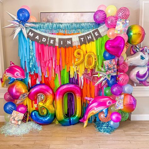 Lisa Frank Dolphin Birthday Party, Lisa Frank Centerpieces, Lisa Frank 30th Birthday Party, Lisa Frank Party Decorations, Lisa Frank Party Ideas, Lisa Frank Birthday, Lisa Frank Party, Lisa Frank Birthday Party, Dolphin Birthday Parties