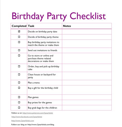 Here is a Birthday party checklist for you to print off and use while planning your upcoming party. Checklist For Birthday Party, Bday Party Checklist, Free Printable Party Planner, Party Planner Checklist, Birthday Party Planning Checklist, 50th Birthday Party Games, Birthday Party Checklist, Kids Party Inspiration, Birthday Party Places