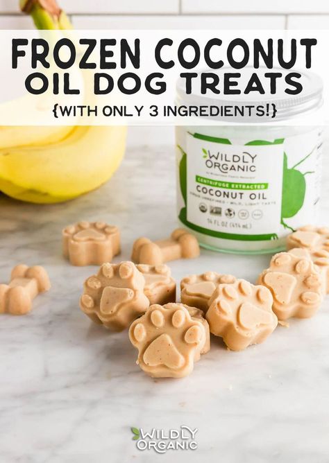 Does your dog like frozen treats? Mine sure does! Especially when those treats contain coconut oil, almond butter and bananas. These frozen coconut oil dog treats only contain 3 ingredients and are so easy to make at home. Your pup will absolutely love them these tasty treats! #dogtreats #homemade #realfood Coconut Oil Dog Treats, Dog Treats Homemade, Dog Treat Recipe, Easy Dog Treat Recipes, Organic Dog Treats, Frozen Dog Treats, Coconut Oil For Dogs, Dog Biscuit Recipes, Easy Dog Treats