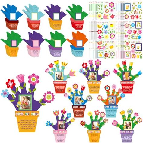 Mother's Day Handprint Photo Frame: you will receive 48 sets of Mother's Day hand keepsake craft kit Picture Frame Crafts For Kids, Frame Crafts For Kids, Handprint Flower, Picture Frame Crafts, Keepsake Crafts, Flower Pot Design, Flower Stickers, Hand Pictures, Kids Gift Guide