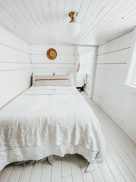 Tiny Home Shed, Simplify Your Home, Shed Cabin, Shiplap Ceiling, Building A Cabin, Off Grid Cabin, Building A Tiny House, How To Declutter, Small Bedroom Designs