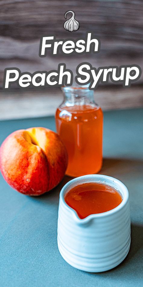 Fresh Peach Syrup is a sweet, tart and fragrant syrup that captures the essence of summer in a bottle. Made with ripe peaches and a touch of sugar and lemon juice, this golden liquid is perfect for enhancing iced teas, brightening up pancakes or anything else you want to add it to. Via @umamiology Peach Syrup For Pancakes, Homemade Fruit Syrup For Pancakes, What To Do With Peach Juice, Canning Fruit Syrup, What To Make With Fresh Peaches, Best Sweet Pickle Recipe, Peach Syrup Recipe, Fruit Syrup Recipe, Peach Ideas