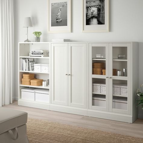 HAVSTA Storage combination w/glass doors - white - IKEA Billy Regal, Ikea Living Room, Ikea Hack Ideas, Glass Cabinets Display, Glass Cabinet Doors, Scandinavian Furniture, Living Room Storage, White Furniture, Ikea Furniture