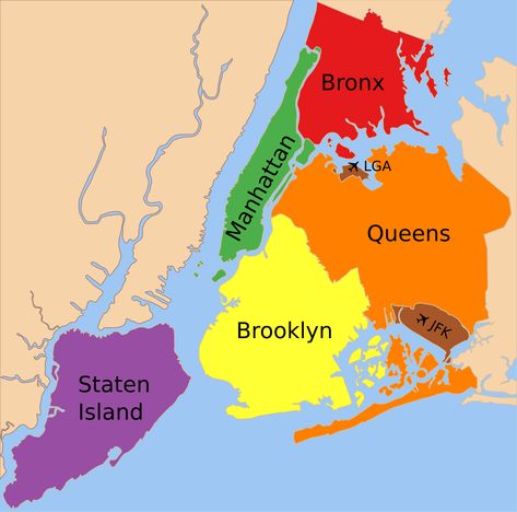 File:5 Boroughs Labels New York City Map.svg - Wikipedia Manhattan Times Square, New York Neighborhoods, Manhattan Map, Nyc Map, New York City Vacation, Staten Island Ferry, New York City Map, Visit New York City, Geography Map